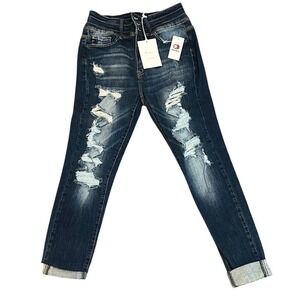 KanCan Blue Boyfriend Jeans with Distressed Details